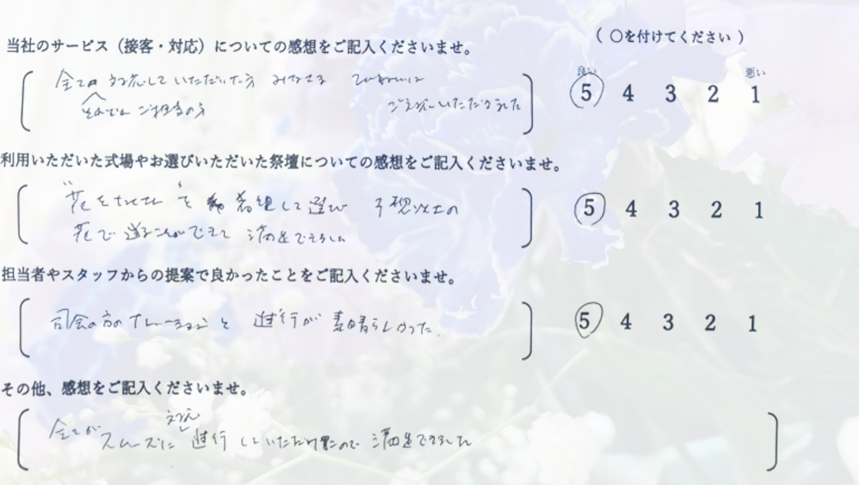 堺市立斎場第三式場で一日葬を行ったご家族から寄せられた、式の進行や対応に関する感想を紹介する画像です。